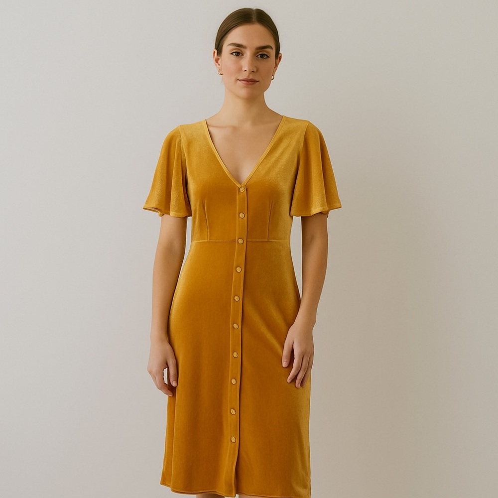 Jack by BB Dakota Mustard Velvet Midi Dress – Size M
